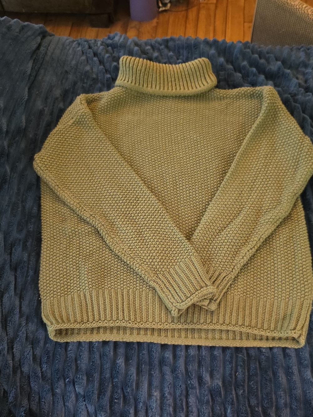 Turtleneck Knit Sweater in Olive Green - Women's Cozy Pullover